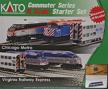 Kato MP36PH Commuter Train Starter Set - Virginia Railway Express N Scale Model Train Set #1060033