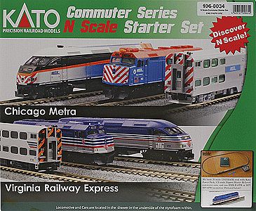 Kato F40PH Commuter Train Starter Set - Virginia Railway Express N Scale Model Train Set #1060034