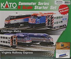 Kato F40PH Commuter Train Starter Set Virginia Railway Express N Scale Model Train Set #1060034 Kato F40PH Commuter Train Starter Set Virginia Railway Express N Scale Model Train Set #1060034