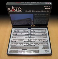 Kato El Capitan 10-Car Passenger Set with Interior Lighting Ready to Run Santa Fe (2019 Roadnumbers, silver) N-Scale Kato El Capitan 10-Car Passenger Set with Interior Lighting Ready to Run Santa Fe (2019 Roadnumbers, silver) N-Scale
