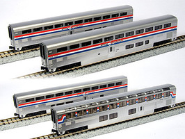 Kato Amtrak Superliner 4-Car Set B Ready to Run Coach #34051, Coach #34085, Lounge #33008, Sleeper #32044 (Phase III) N-Scale Kato Amtrak Superliner 4-Car Set B Ready to Run Coach #34051, Coach #34085, Lounge #33008, Sleeper #32044 (Phase III) N-Scale