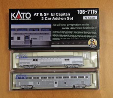 Kato El Capitan Coach and Storage Mail Car Set with Interior Lights Ready to Run Santa Fe (2019 Roadnumbers, silver) N-Scale