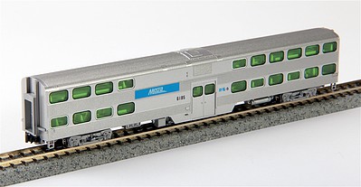 Kato Streamlined Nippon-Sharyo Gallery Bi-Level Commuter Coach - Ready to Run Metra #6185 (silver, blue) - N-Scale