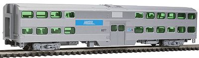 Kato Streamlined Nippon-Sharyo Gallery Bi-Level Commuter Coach - Ready to Run Metra (Chicago) #6077 (silver, blue) - N-Scale