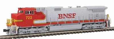 Kato GE C44-9W - Standard DC Burlington Northern & Santa Fe #722 (Ex-ATSF Warbonnet, silver, red) - N-Scale