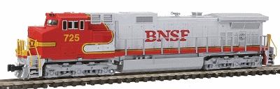 Kato GE C44-9W - Standard DC Burlington Northern & Santa Fe #725 (Ex-ATSF Warbonnet, silver, red) - N-Scale