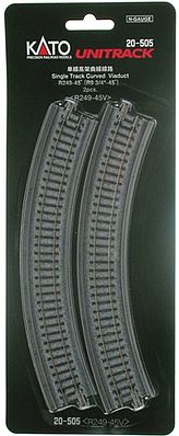 Kato Single Track Viaduct Curved (R 9 3/4 - 45) N Scale Nickel Silver Model Train Track #20505