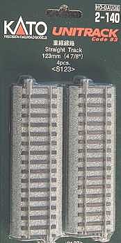 Kato Unitrack - Straight Sections 4-7/8 123mm (4) HO Scale Nickel Silver Model Train Track #2140