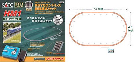 Kato HM1 Basic Oval Set with Power Pack SX - Unitrack 4-1/2 x 7-3/4 Setup Size - 26-3/8  67cm Radius Curves