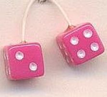 Kens Pink with White Dots Fuzzi Dice Plastic Model Car Accessory 1/24 Scale #d5 Kens Pink with White Dots Fuzzi Dice Plastic Model Car Accessory 1/24 Scale #d5