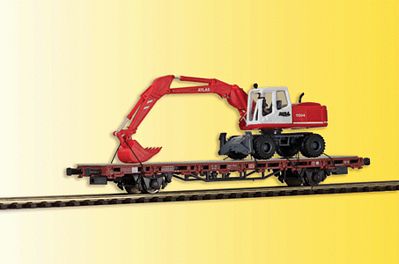 Kibri 2-Axle Flatcar w/Atlas Wheeled Excavator (Ready to Run) HO Scale Model Railroad Vehicle #26258