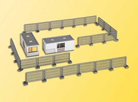 Kibri Construction Site Office Container & Fencing w/LED Lights Kit 1 Lighted, 1 Unlighted container & Fencing, 14-16 Volts, STRABAG, (white)