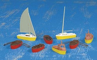 Kibri Assorted Boats (4) Rowing, (2) Motor, (2) Sailboats - HO-Scale (8)