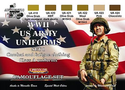Lifecolor US Army WWII Class A Uniforms #1 Camouflage (6 22ml Bottles) Hobby and Model Paint Set #cs17