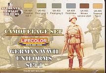 Lifecolor German WWII Uniforms #1 Camouflage (6 22ml Bottles) Hobby and Model Acrylic Paint Set #cs4