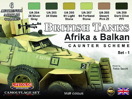 Lifecolor British WWII Tanks Afrika & Balkan Caunter Scheme #1 Hobby and Model Acrylic Paint Set #cs43