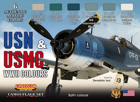 Lifecolor USN & USNMC WWII Camouflage (6 22ml Bottles) Hobby and Model Acrylic Paint Set #cs46