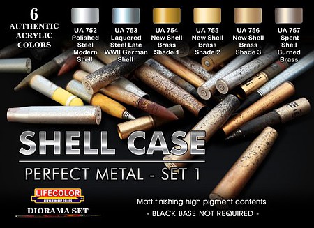 Lifecolor Shell Case Perfect Metal #1 Diorama Acrylic Set (6 22ml Bottles)