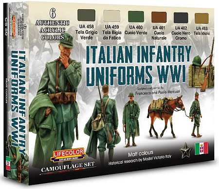 Lifecolor Italian WWII Infantry Uniform Camouflage (6 22ml) Hobby and Model Acrylic Paint Set #cs50
