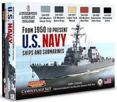Lifecolor US Navy Ships & Submarines 1950-Present Camouflage Acrylic Set (6 22ml Bottles)