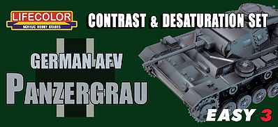 Lifecolor German AFV Panzergrau Contrast & Desaturation Acrylic Set (3 22ml Bottles)
