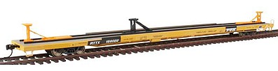 Life-Like-Proto 89 Bethlehem Flush-Deck Flatcar Trailer Train RTTX Triple 28 #1 (yellow, black, Pullman & ACF hitches)