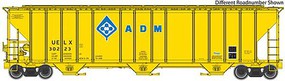 Life-Like-Proto 55' Evans 4780 Cubic Foot 3-Bay Covered Hopper Ready To Run ADM UELX 30235 (yellow, blue, Molecule logo) Life-Like-Proto 55' Evans 4780 Cubic Foot 3-Bay Covered Hopper Ready To Run ADM UELX 30235 (yellow, blue, Molecule logo)