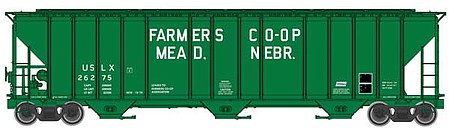 Life-Like-Proto 55 Evans 4780 Cubic Foot 3-Bay Covered Hopper - Ready To Run Famers Co-op Association USLX 26275 (Mead, Nebraska, (green, white)