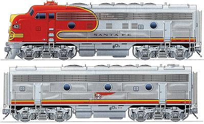 Life-Like-Proto EMD F7A-B Set 48 Dynamic Fan Santa Fe HO Scale Model Train Diesel Locomotive #40697