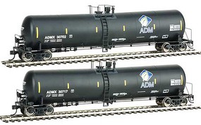 2-Pack 55' Trinity 30,145-Gallon Tank Car Archer-Daniels-Midland ADM 30702, 30717 (black, white, blue, yellow stripes)