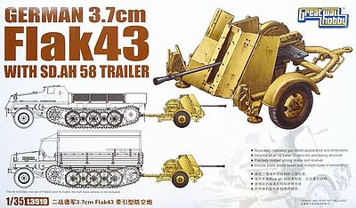 Lion-Roar 1/35 German 3.7cm FlaK 43 Gun w/SdAh58 Trailer (Plastic Kit)