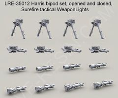 1/35 Harris Bipod Set (4 opened/4 folded) & Surefire Tactical Weapon Lights (8)
