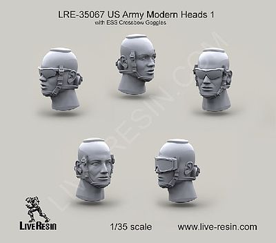 Live-Resin 1/35 US Army Modern Heads w/ESS Crossbow Goggles (5)