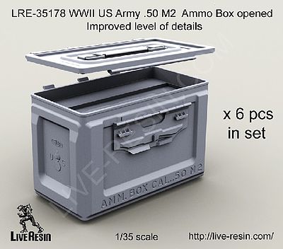 Live-Resin 1/35 WWII US Army .50 M2 Ammunition Ammo Box Opened, Improved Level of Details