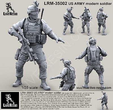 Live-Resin 1/35 US Army Modern Soldier in ACH/MICH Helmet w/MS2000 Strobe Beacon Infrared & Goggles