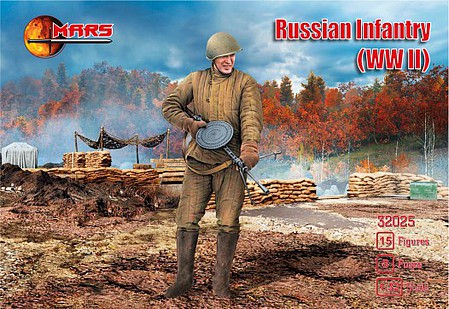 Mars WWII Russian Infantry (15) Plastic Model Military Figure Kit 1/32 Scale #32025
