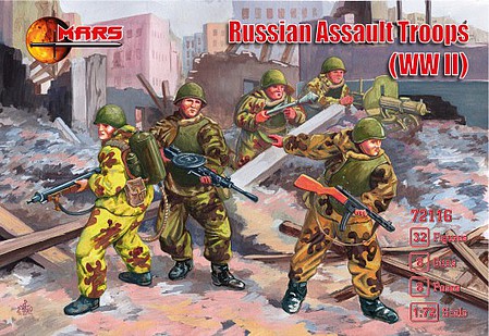 Mars WWII Russian Assault Troops Plastic Military Figures 1/72 Scale #72116