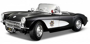Maisto 1957 Corvette Police Car (Black/White) Diecast Model Car 1/18 Scale #31380wtb