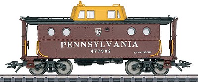 Marklin Class N5C Caboose Cabin Car - 3-Rail Ready to Run Pennsylvania Railroad #477982 (Tuscan, yellow Cupola)