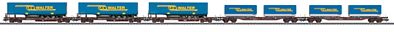 Marklin Flat Car Set w/Containers & Semi Trailers pkg(5) HO Scale Model Train Freight Car #47075