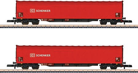 Marklin Type Rils 652 Sliding Tarp Car 2-Pack - Ready to Run German Federal Railroad DB (Era IV, red, white) - Z-Scale