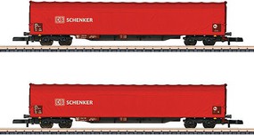 Marklin Type Rils 652 Sliding Tarp Car 2-Pack Ready to Run German Federal Railroad DB (Era IV, red, white) Z-Scale