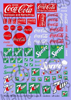 Matho MultiScale Modern Soft Drink Logos Decal Coca-Cola, Sprite, 7UP Plastic Model Decal Kit #80020