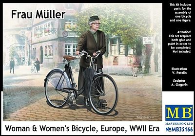 Master-Box WWII Frau Muller Woman & Womens Bicycle Plastic Model Military Figure Kit 1/35 #35166