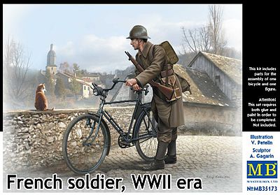 Master-Box French Soldier with Bicycle WWII Era Plastic Model Military Figure Kit 1/35 Scale #35173
