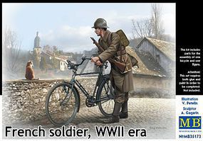 French Soldier with Bicycle WWII Era Plastic Model Military Figure Kit 1/35 Scale #35173