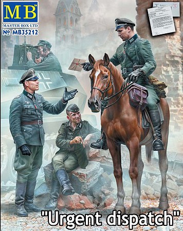 Master-Box WWII German Military Men (4) & Horse Plastic Model Military Figure Kit 1/35 Scale #35212