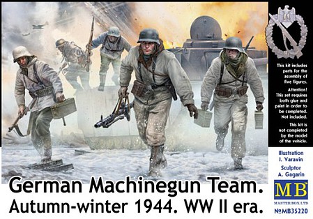 Master-Box WWII German Machine Gun Team 1944 (5) Plastic Model Military Figure Kit 1/35 Scale #35220