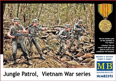 Master-Box Jungle Patrol US Military Vietnam War (4) Plastic Model Military Figure 1/35 Scale #3595