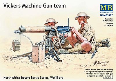 Master-Box WWII Vickers Machine Gun Team (4) w/Gun Plastic Model Military Figure 1/35 Scale #3597